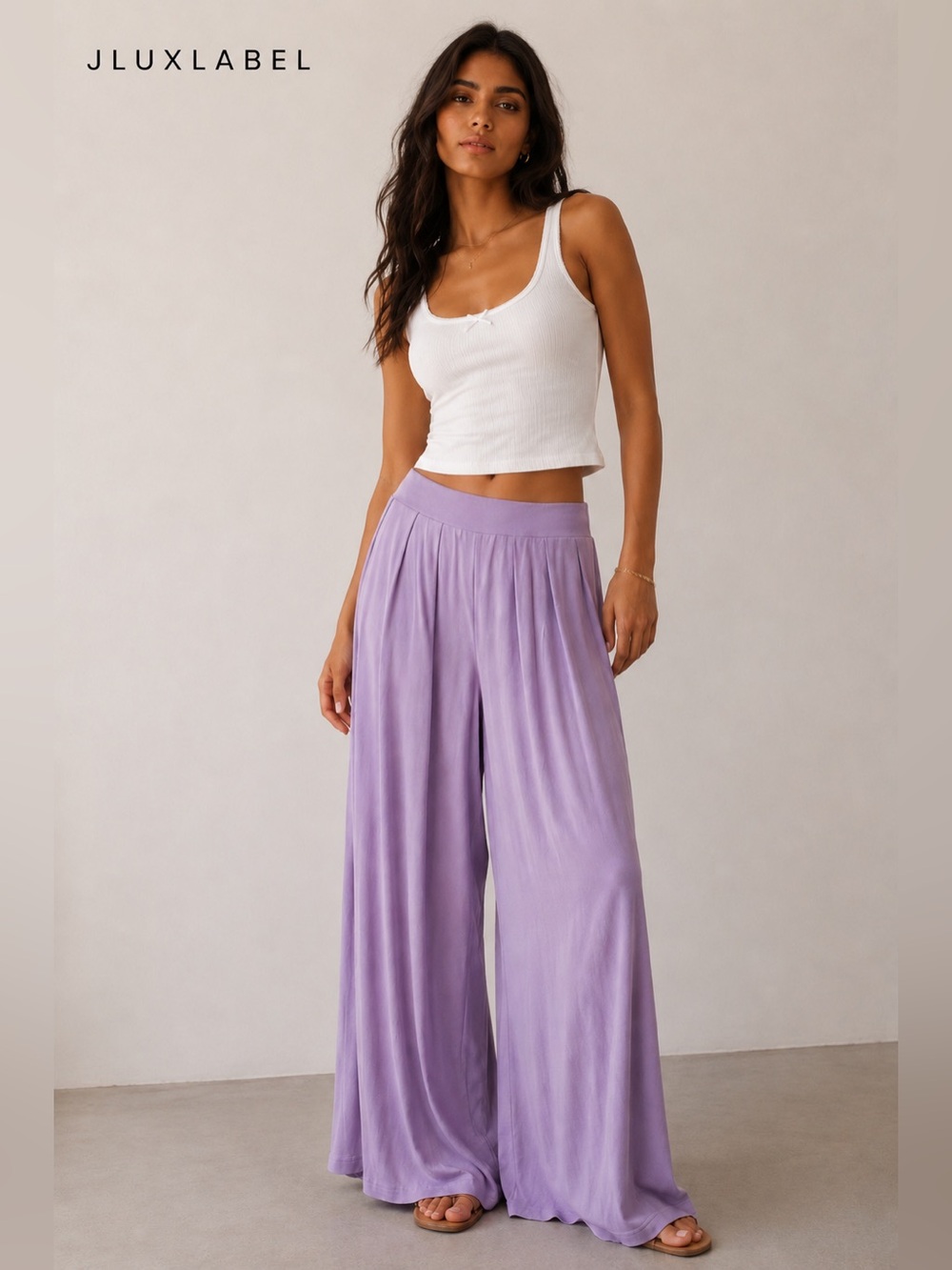 JLUXLABEL Lavender Modal Wide Leg Palazzo Pants Small
